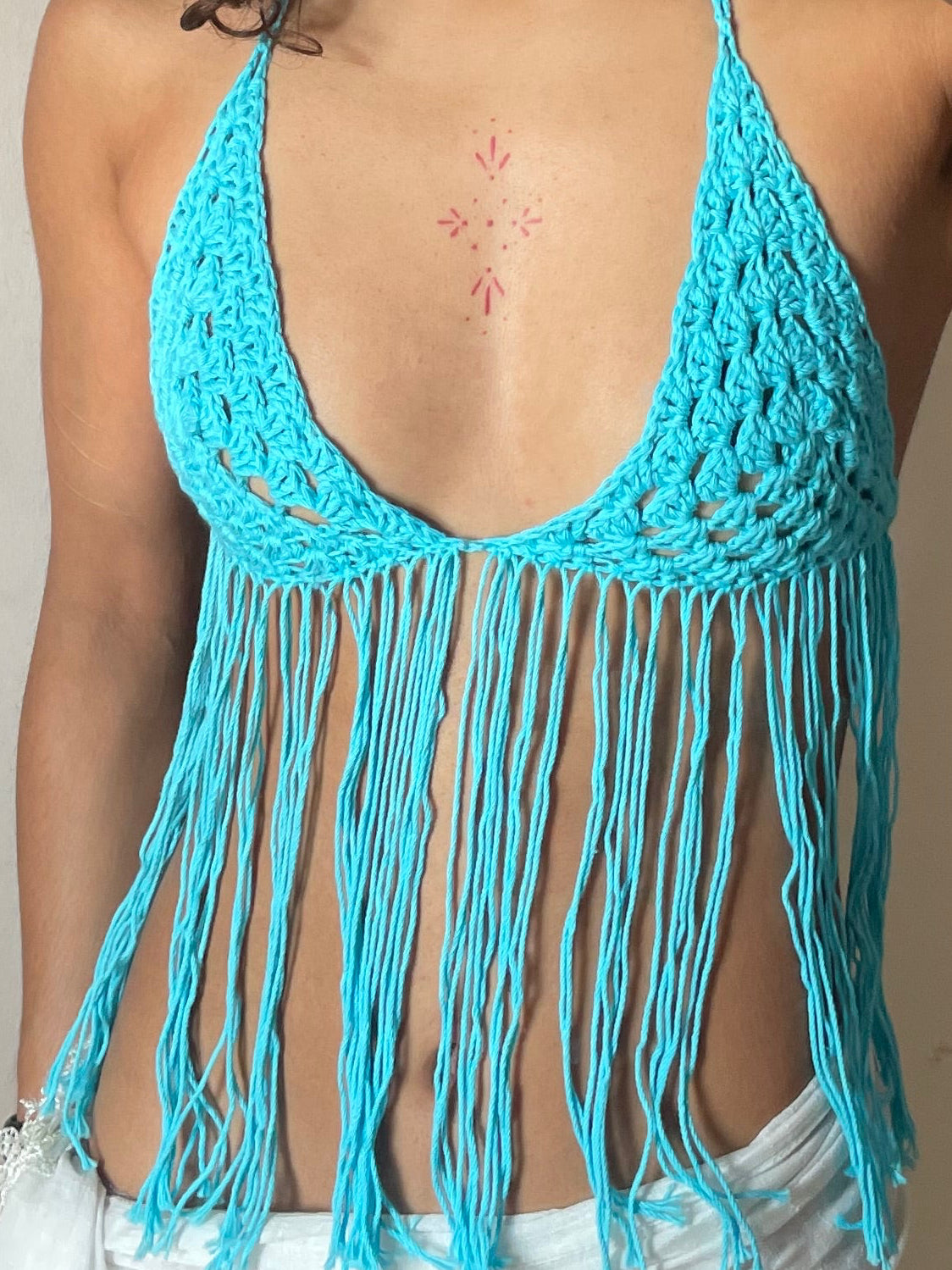 aqua fringe bikini top