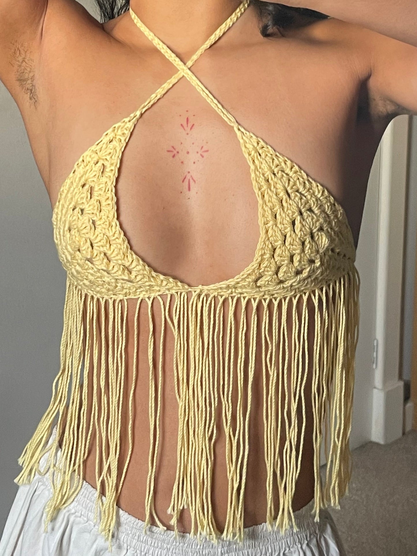 baby yellow fringe bikini top